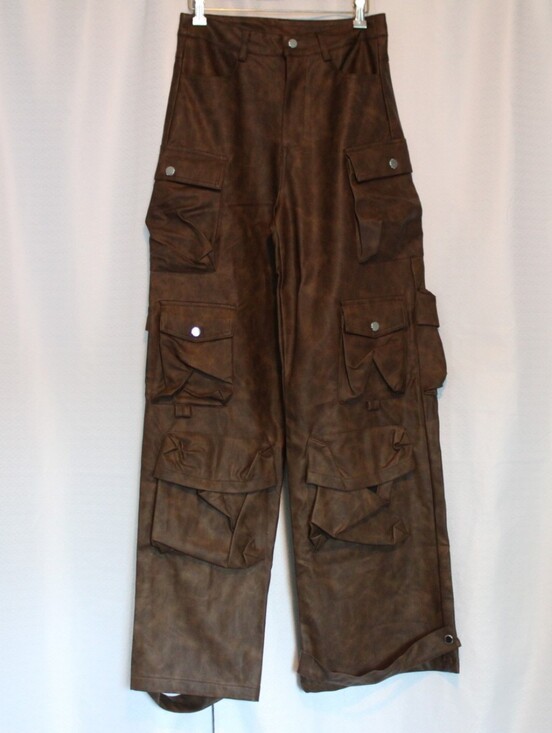 Fashion Nova Pants - Fashion Nova Brown Faux Leather Cargo Pants Wide Leg Utility Size Small